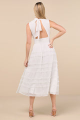 Happily Sweet White Mock Neck Backless Midi Dress