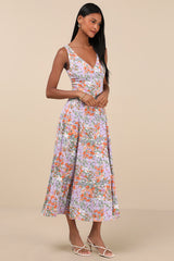 Your Only Darling Lavender Floral Print Sleeveless Midi Dress