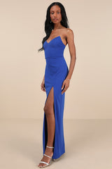 Parveen Cobalt Blue Strapless Column Maxi Dress