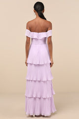 Always Remarkable Lavender Pleated Off-the-Shoulder Maxi Dress