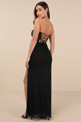 Dalya Black Sequin Strapless Maxi Dress