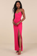 Parveen Hot Pink Strapless Column Maxi Dress