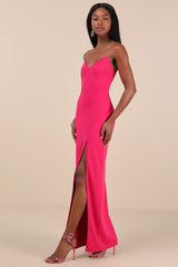 Parveen Hot Pink Strapless Column Maxi Dress