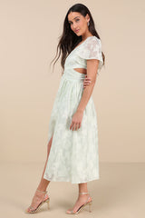 Hilly Light Mint Floral Jacquard Lace-Up Midi Dress
