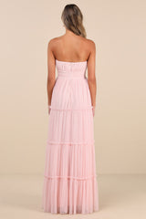 Sweetness Light Pink Mesh Swiss Dot Tiered Maxi Dress