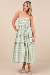 Beautiful Sentiments Sage Floral Strapless Tiered Midi Dress