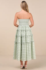 Beautiful Sentiments Sage Floral Strapless Tiered Midi Dress