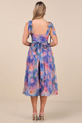 Flowering Day Dream Purple Floral Organza Midi Bubble Dress