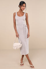 Summer Perfection Taupe and Ivory Striped Ribbed Midi Dress