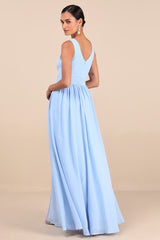 Thoughts of Hue Light Blue Surplice Maxi Dress