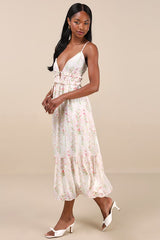 Sandi Ivory Multi Floral Tie-Front Midi Dress