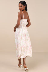 Sandi Ivory Multi Floral Tie-Front Midi Dress