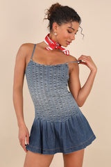 Mazikeen Medium Wash Ombre Denim Pleated Mini Dress