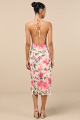 Harleigh Light Yellow Floral Column Halter Midi Dress