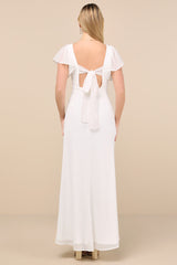 Simply Delightful White Tie-Back Flutter Sleeve Maxi Dress