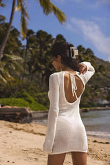 Arizbeth Ivory Crochet Starfish Long Sleeve Swim Cover-Up