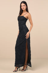 Joni Black 3D Applique Lace Maxi Dress