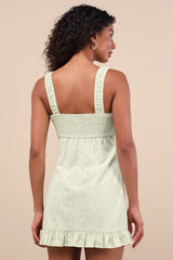 Naina Light Green Embroidered Sleeveless Mini Dress