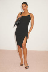 Happiest Hour Black Asymmetrical Bodycon Midi Dress