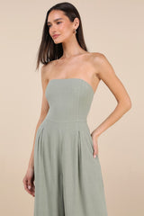 Breezy Essential Sage Green Linen Wide-Leg Jumpsuit