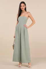 Breezy Essential Sage Green Linen Wide-Leg Jumpsuit