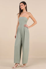 Breezy Essential Sage Green Linen Wide-Leg Jumpsuit