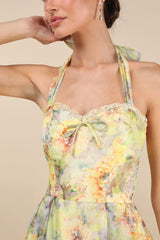 Galia Yellow Multi Floral Halter Midi Dress
