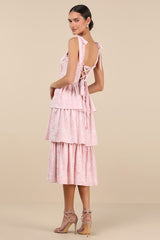 Lovely Bliss Pink Floral Jacquard Strapless Bustier Midi Dress