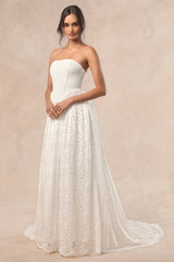 Shiori White Lace Bustier Basque Waist Strapless Maxi Dress