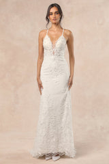 Enchanting Eternity Ivory Pearl Lace-Up Backless Maxi Dress