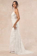Enchanting Eternity Ivory Pearl Lace-Up Backless Maxi Dress