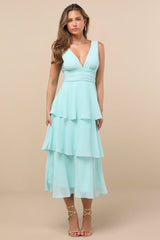 Celebration Time Aqua Sleeveless Tiered Midi Dress