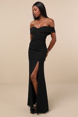 Song of Love Black Off-the-Shoulder Maxi Dress