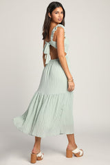 Dreamiest Darling Mint Smocked Tie-Back Tiered Midi Dress