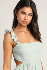 Dreamiest Darling Mint Smocked Tie-Back Tiered Midi Dress
