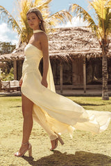 Nellie Light Yellow Pleated Maxi Dress and Scarf Set