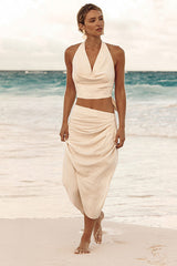 Asana Light Beige Linen Two-Piece Midi Dress