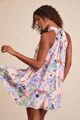 Tied Back To You Lavender Multi Floral Print Mini Shift Dress