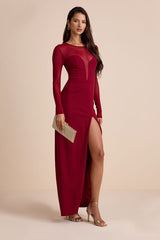 Impeccable Mystique Burgundy Long Sleeve Maxi Dress