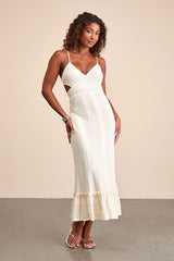 Oliana Ivory Crochet Lace Tiered Cutout Maxi Dress