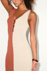 Oleta Rust and Light Beige Color Block Textured Knit Midi Dress