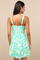 Ashlea Green and Yellow Floral Sweetheart Mini Dress