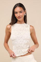 Wes Cream Lace Smocked Tank Top