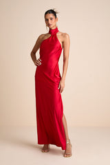 Madalena Red Satin Cowl Back Maxi Dress