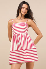 Yamila Fuchsia Striped Textured Cutout Mini Dress