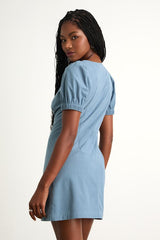 Adored Cutie Light Blue Corduroy Button-Front Mini Dress