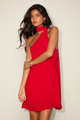 Isloda Red One-Shoulder Backless Sash Mini Dress