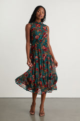 In My Dreams Teal Multi Floral Print Midi Dress