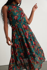 In My Dreams Teal Multi Floral Print Midi Dress
