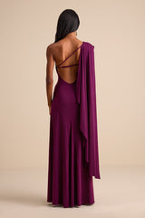 Maru Plum Purple Long Sleeve One-Shoulder Sash Maxi Dress